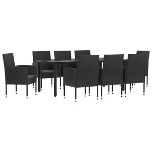vidaXL juego de comedor de jardín 9 pzas ratán sintético y acero negro
