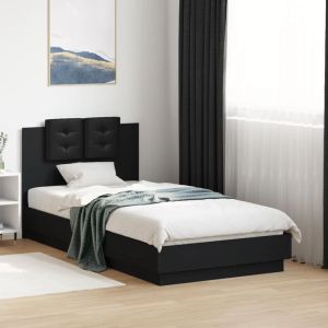 Cama com cabeceira e luzes LED 75x190 cm preto seaw7600