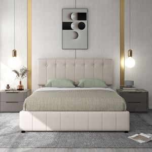 Cama de casal,140 x 200 cm,imitação,couro branco