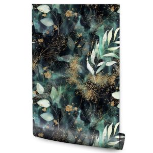 Papel de parede nature watercolour leaves não tecido para sala de estar