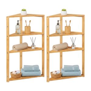 Pack 2 prateleiras de canto em bambu com 3 níveis canoply 80x36,6x33,5cm