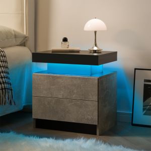 Mesa de cabeceira com LED e 2 gavetas cinza