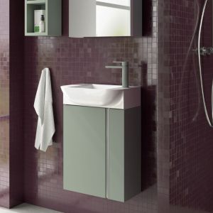 Móvel de banho versa reduzido 22 cm verde + lavatório e puxador preto