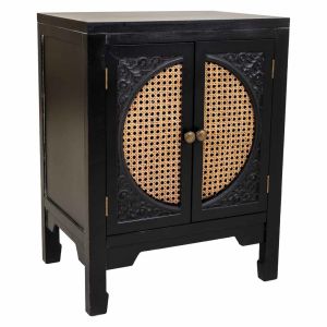 Mesa de cabeceira de madeira preta 50x36x65