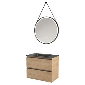 Móvel de banho ebene - 80cm - madeira - 2 gavetas - preto - espelho kyara