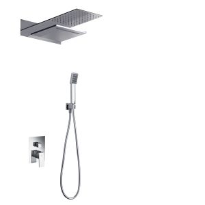 Kit encastrar duche termostático 3 vias aço e latão cromado 48x335 cm
