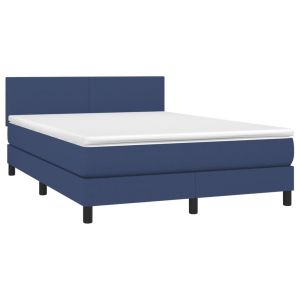 vidaXL cama box spring con colchón tela azul 140x190 cm