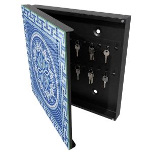 Armário de chaves decorativa 30x30x5 mosaico azul, abertura à esquerda