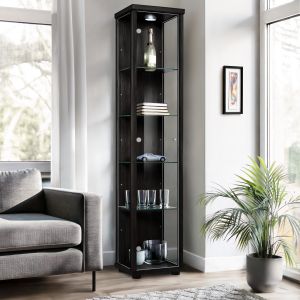 K-möbel vitrine cristal preto 176x37x33 cm 4 prateleiras reguláveis, LED