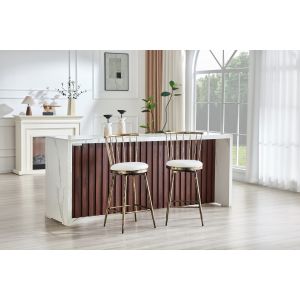 Banco alto em metal e pu castanho e branco para cozinha e bar 1 lugar