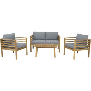 Conjunto de jardim em madeira com almofadas <<beckham>> - 4 lugares - cinza