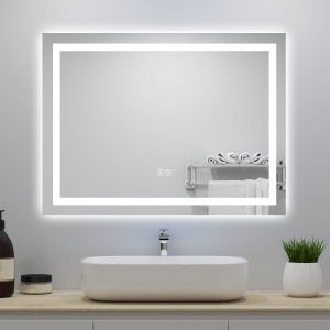 Espelho de casa de banho LED 80×60cm + bluetooth + anti-embaciamento