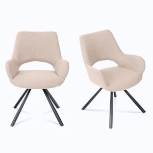 Meubles cosy - conjunto 2 cadeiras de jantar com braços em tecido marrom