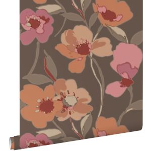 Estahome papel de parede flores terracotaerosa antigo 50 x 900 cm