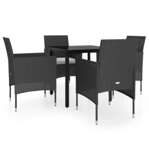 vidaXL juego de comedor de jardín 5 piezas con cojines negro