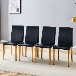 Conjunto de 4 cadeiras de jantar em pu preto e dourado moderno