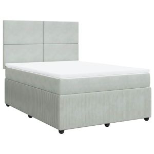 vidaXL cama box spring con colchón terciopelo gris claro 140x200 cm