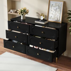 Aparador com 6 gavetas preto 75x120x40cm
