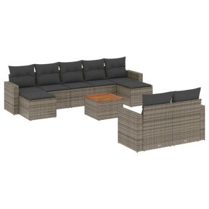 vidaXL set de sofás de jardín 10 pzas con cojines ratán sintético gris