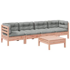 vidaXL set de sofás jardín 5 pzas con cojines madera abeto douglas