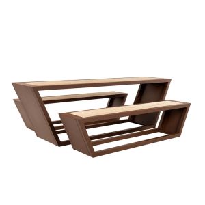 Conjunto de asientos kobon acero marrón – 2 bancos + 1 mesa