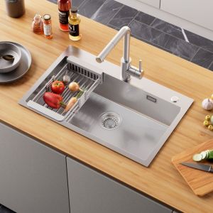 Pia de cozinha em inox 70x45cm - pia 1 cuba com escorredor ajustável - para
