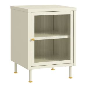 Armário lateral lindau porta de vidro 56x40x40 cm branco creme [en.casa]