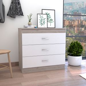Cómoda melia em melamina com 3 gavetas, 75.7 cm x 80 cm x 39.8 cm