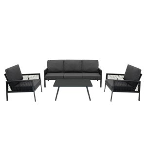 Conjunto de jardim de alumínio - 5 lugares (4 peças) | efeito madeira