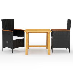vidaXL juego de comedor para jardín 3 piezas negro