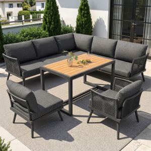 Conjunto de sofas de jardim cinzento para 7 pessoas com mesa