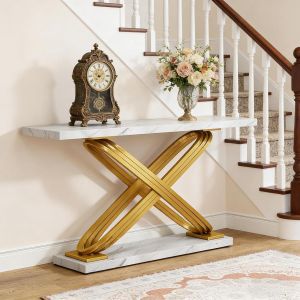 Mesa consola para entrada branco e dourado