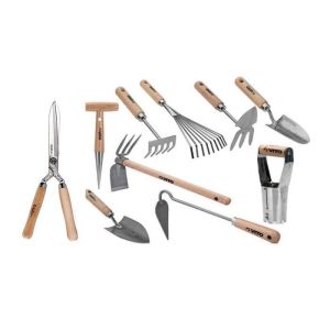 Kit de 10 ferramentas de jardim vito - cabo de madeira em aço inoxidável e