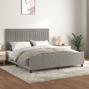 Cama c/ cabeceira 180x200 cm veludo cinzento-claro seaw4692