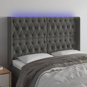 Cabeceira de cama c/ LED veludo 147x16x118/128 cm cinza-escuro ptob7943