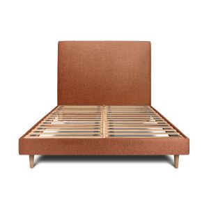Cama de 135x190 cm com cabeceira estofada - tecido bouclette - terracota