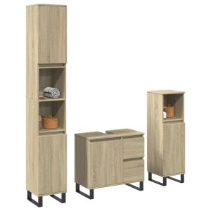 3 pcs conj. Móveis casa banho derivados madeira carvalho sonoma