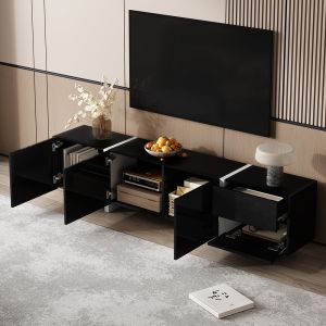 Móvel para tv, preto brilhante + pernas brancas