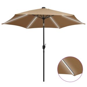 Guarda-sol c/ luzes LED/poste alumínio 300 cm cinza-acastanhado ergft1184