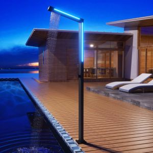 Chuveiro para piscina sense LED light em aço inox preto fosco | poolimex