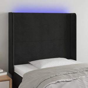 Cabeceira de cama c/ luzes LED veludo 103x16x118/128 cm preto ptob1190