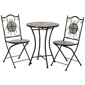 Mesa e 2 cadeiras, metal multicolorido, 60x60x75h cm, 38x46x90h cm