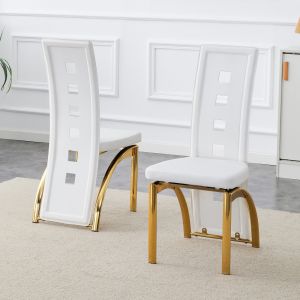 Cadeiras de jantar em pu branco com estrutura dourada conjunto de 2