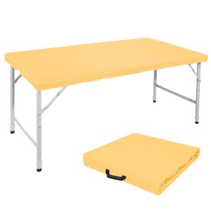 Mesa dobrável portátil cinzenta 125cm metal e plástico amarelo