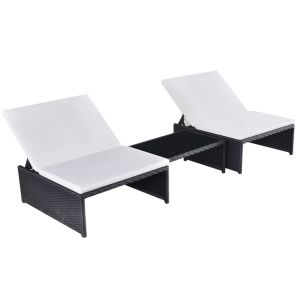vidaXL sillas de jardín reclinables con mesa 2 uds ratán pe negro