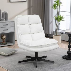 Meubles cosy - cadeira de lazer dobrável em tecido branco giratória 360°