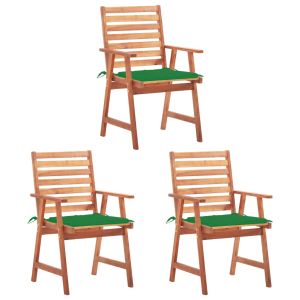 Cadeiras de jantar p/ jardim 3 pcs c/ almofadões acácia maciça