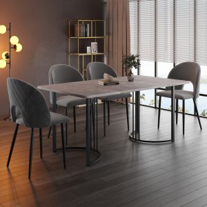 Conjunto mesa de jantar 140x80 cm em veludo cinzento 5 peças