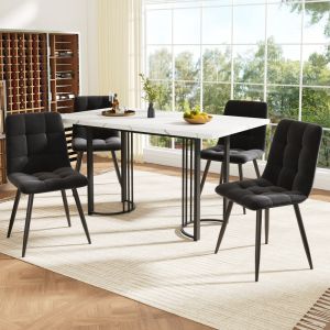 Conjunto mesa de jantar extensível 4 lugares mdf veludo preto e branco