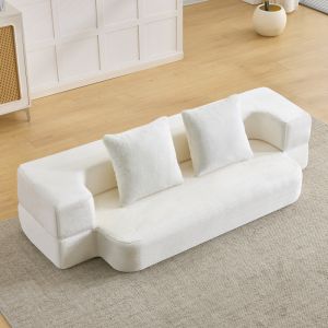 Sofá cama dobrável 2 lugares em espuma branco creme sem montagem